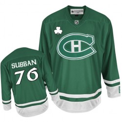 Montreal Canadiens P.K. Subban Official Green Reebok Authentic Youth St Patty's Day NHL Hockey Jersey