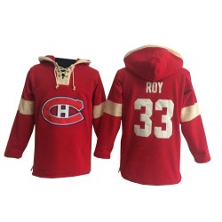 Montreal Canadiens Patrick Roy Official Red Old Time Hockey Authentic Adult Pullover Hoodie Jersey