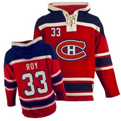 Montreal Canadiens Patrick Roy Official Red Old Time Hockey Authentic Adult Sawyer Hooded Sweatshirt Jersey