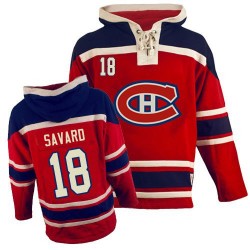 Montreal Canadiens Serge Savard Official Red Old Time Hockey Premier Adult Sawyer Hooded Sweatshirt Jersey