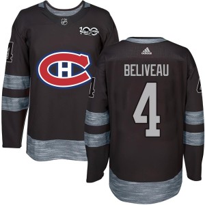 Montreal Canadiens Jean Beliveau Official Black Authentic Adult 1917-2017 100th Anniversary NHL Hockey Jersey