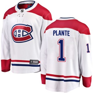 Montreal Canadiens Jacques Plante Official White Fanatics Branded Breakaway Adult Away NHL Hockey Jersey