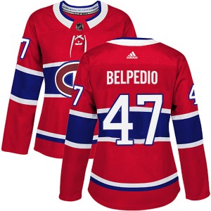 Montreal Canadiens Louie Belpedio Official Red Adidas Authentic Women's Home NHL Hockey Jersey