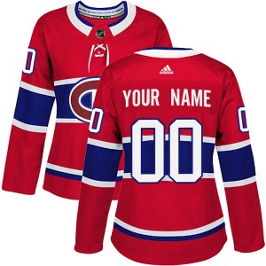 Montreal Canadiens Custom Official Red Adidas Authentic Women's Custom Home NHL Hockey Jersey