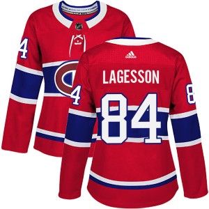 Montreal Canadiens William Lagesson Official Red Adidas Authentic Women's Home NHL Hockey Jersey