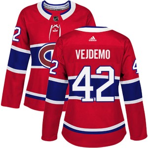 Montreal Canadiens Lukas Vejdemo Official Red Adidas Authentic Women's Home NHL Hockey Jersey