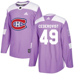 Montreal Canadiens Filip Cederqvist Official Purple Adidas Authentic Youth Fights Cancer Practice NHL Hockey Jersey
