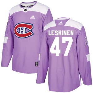 Montreal Canadiens Otto Leskinen Official Purple Adidas Authentic Youth Fights Cancer Practice NHL Hockey Jersey