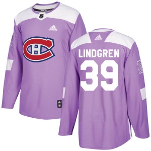 Montreal Canadiens Charlie Lindgren Official Purple Adidas Authentic Youth Fights Cancer Practice NHL Hockey Jersey