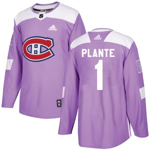 Montreal Canadiens Jacques Plante Official Purple Adidas Authentic Youth Fights Cancer Practice NHL Hockey Jersey