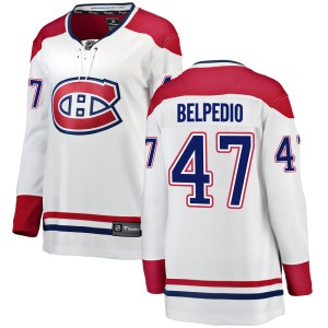 Montreal Canadiens Louie Belpedio Official White Fanatics Branded Breakaway Women's Away NHL Hockey Jersey