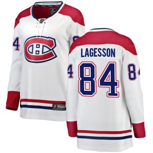 Montreal Canadiens William Lagesson Official White Fanatics Branded Breakaway Women's Away NHL Hockey Jersey