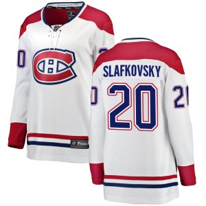 Montreal Canadiens Juraj Slafkovsky Official White Fanatics Branded Breakaway Women's Away NHL Hockey Jersey