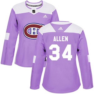Montreal Canadiens Jake Allen Official Purple Adidas Authentic Women's Fights Cancer Practice NHL Hockey Jersey