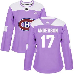 Montreal Canadiens Josh Anderson Official Purple Adidas Authentic Women's Fights Cancer Practice NHL Hockey Jersey
