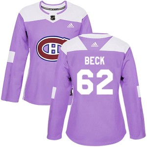 Montreal Canadiens Owen Beck Official Purple Adidas Authentic Women's Fights Cancer Practice NHL Hockey Jersey