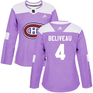 Montreal Canadiens Jean Beliveau Official Purple Adidas Authentic Women's Fights Cancer Practice NHL Hockey Jersey