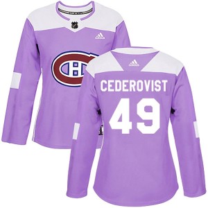 Montreal Canadiens Filip Cederqvist Official Purple Adidas Authentic Women's Fights Cancer Practice NHL Hockey Jersey