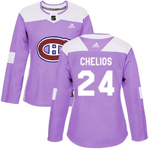 Montreal Canadiens Chris Chelios Official Purple Adidas Authentic Women's Fights Cancer Practice NHL Hockey Jersey