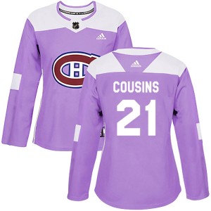 Montreal Canadiens Nick Cousins Official Purple Adidas Authentic Women's Fights Cancer Practice NHL Hockey Jersey