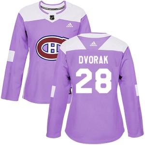 Montreal Canadiens Christian Dvorak Official Purple Adidas Authentic Women's Fights Cancer Practice NHL Hockey Jersey