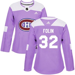 Montreal Canadiens Christian Folin Official Purple Adidas Authentic Women's Fights Cancer Practice NHL Hockey Jersey