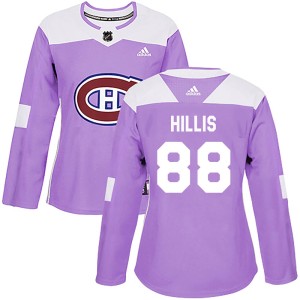 Montreal Canadiens Cameron Hillis Official Purple Adidas Authentic Women's Fights Cancer Practice NHL Hockey Jersey