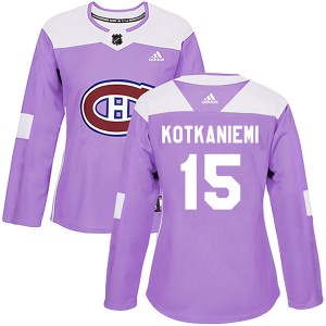Montreal Canadiens Jesperi Kotkaniemi Official Purple Adidas Authentic Women's Fights Cancer Practice NHL Hockey Jersey