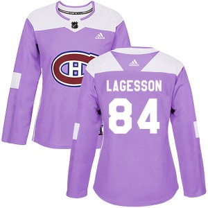 Montreal Canadiens William Lagesson Official Purple Adidas Authentic Women's Fights Cancer Practice NHL Hockey Jersey
