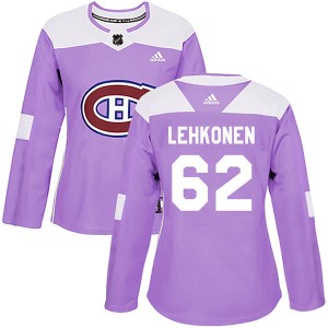 Montreal Canadiens Artturi Lehkonen Official Purple Adidas Authentic Women's Fights Cancer Practice NHL Hockey Jersey