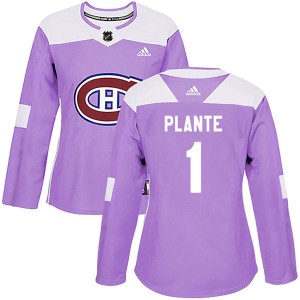 Montreal Canadiens Jacques Plante Official Purple Adidas Authentic Women's Fights Cancer Practice NHL Hockey Jersey