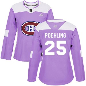 Montreal Canadiens Ryan Poehling Official Purple Adidas Authentic Women's Fights Cancer Practice NHL Hockey Jersey