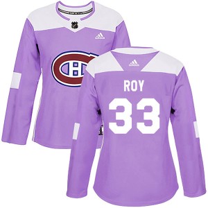 Montreal Canadiens Patrick Roy Official Purple Adidas Authentic Women's Fights Cancer Practice NHL Hockey Jersey