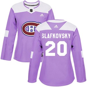 Montreal Canadiens Juraj Slafkovsky Official Purple Adidas Authentic Women's Fights Cancer Practice NHL Hockey Jersey