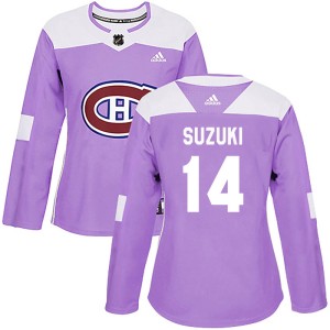 Montreal Canadiens Nick Suzuki Official Purple Adidas Authentic Women's Fights Cancer Practice NHL Hockey Jersey