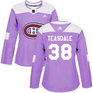 Montreal Canadiens Joel Teasdale Official Purple Adidas Authentic Women's Fights Cancer Practice NHL Hockey Jersey