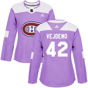 Montreal Canadiens Lukas Vejdemo Official Purple Adidas Authentic Women's Fights Cancer Practice NHL Hockey Jersey