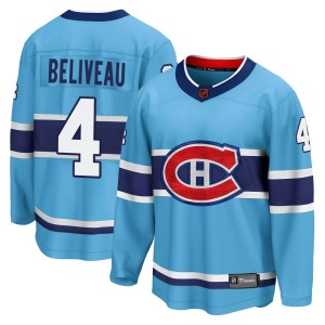 Montreal Canadiens Jean Beliveau Official Light Blue Fanatics Branded Breakaway Adult Special Edition 2.0 NHL Hockey Jersey