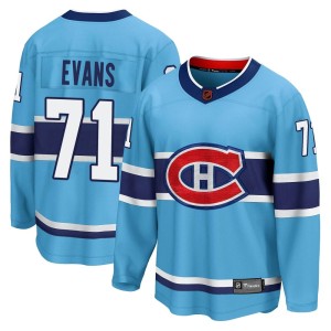 Montreal Canadiens Jake Evans Official Light Blue Fanatics Branded Breakaway Adult Special Edition 2.0 NHL Hockey Jersey