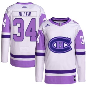 Montreal Canadiens Jake Allen Official White/Purple Adidas Authentic Youth Hockey Fights Cancer Primegreen NHL Hockey Jersey