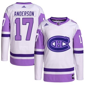 Montreal Canadiens Josh Anderson Official White/Purple Adidas Authentic Youth Hockey Fights Cancer Primegreen NHL Hockey Jersey