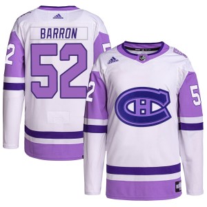 Montreal Canadiens Justin Barron Official White/Purple Adidas Authentic Youth Hockey Fights Cancer Primegreen NHL Hockey Jersey