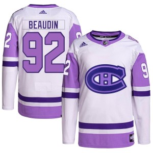 Montreal Canadiens Nicolas Beaudin Official White/Purple Adidas Authentic Youth Hockey Fights Cancer Primegreen NHL Hockey Jersey