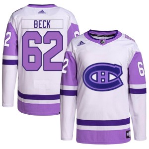 Montreal Canadiens Owen Beck Official White/Purple Adidas Authentic Youth Hockey Fights Cancer Primegreen NHL Hockey Jersey