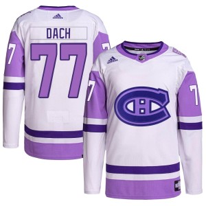 Montreal Canadiens Kirby Dach Official White/Purple Adidas Authentic Youth Hockey Fights Cancer Primegreen NHL Hockey Jersey
