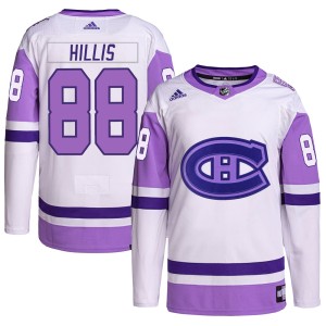 Montreal Canadiens Cameron Hillis Official White/Purple Adidas Authentic Youth Hockey Fights Cancer Primegreen NHL Hockey Jersey