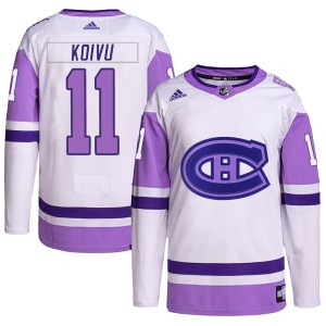 Montreal Canadiens Saku Koivu Official White/Purple Adidas Authentic Youth Hockey Fights Cancer Primegreen NHL Hockey Jersey