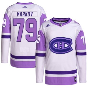 Montreal Canadiens Andrei Markov Official White/Purple Adidas Authentic Youth Hockey Fights Cancer Primegreen NHL Hockey Jersey
