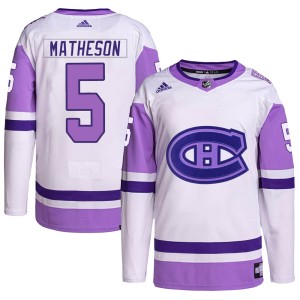 Montreal Canadiens Mike Matheson Official White/Purple Adidas Authentic Youth Hockey Fights Cancer Primegreen NHL Hockey Jersey