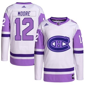 Montreal Canadiens Dickie Moore Official White/Purple Adidas Authentic Youth Hockey Fights Cancer Primegreen NHL Hockey Jersey
